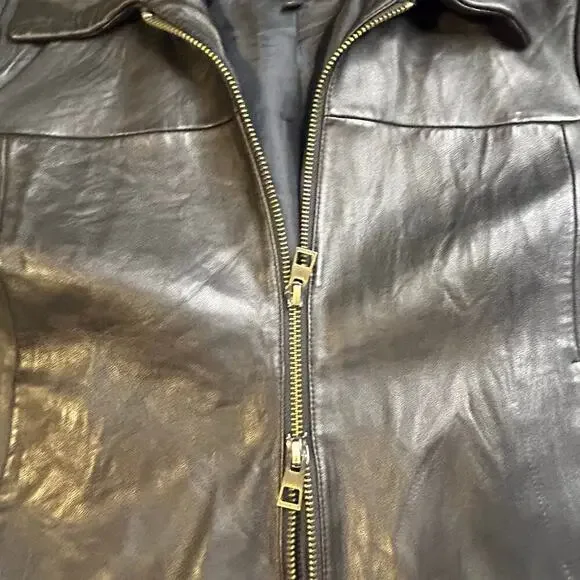 Madewell lamb leather shrunk zip front brass hardware jacket size 6** - Picture 10 of 15